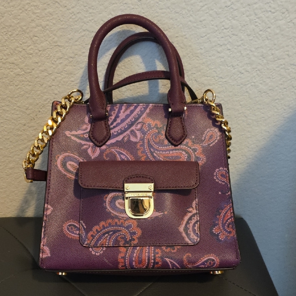 Michael Kors Purple and Gold Mini Bag with Paisley Print